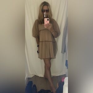 Baby Doll Dress— Nude w/ Black Velvet Polka Dots (Coquette Girl)